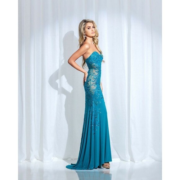 Tony Bowls Paris Jersey Prom Dress 115743 Teal - Picture 2 of 6